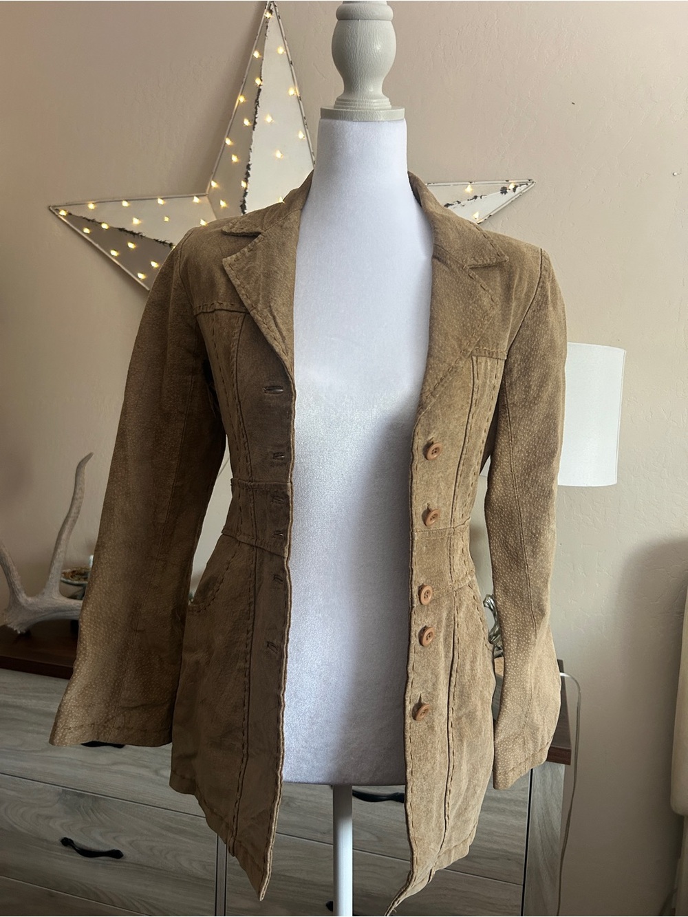 Wet Seal Vintage 100% Leather Jacket Button-Front Fitted Jacket